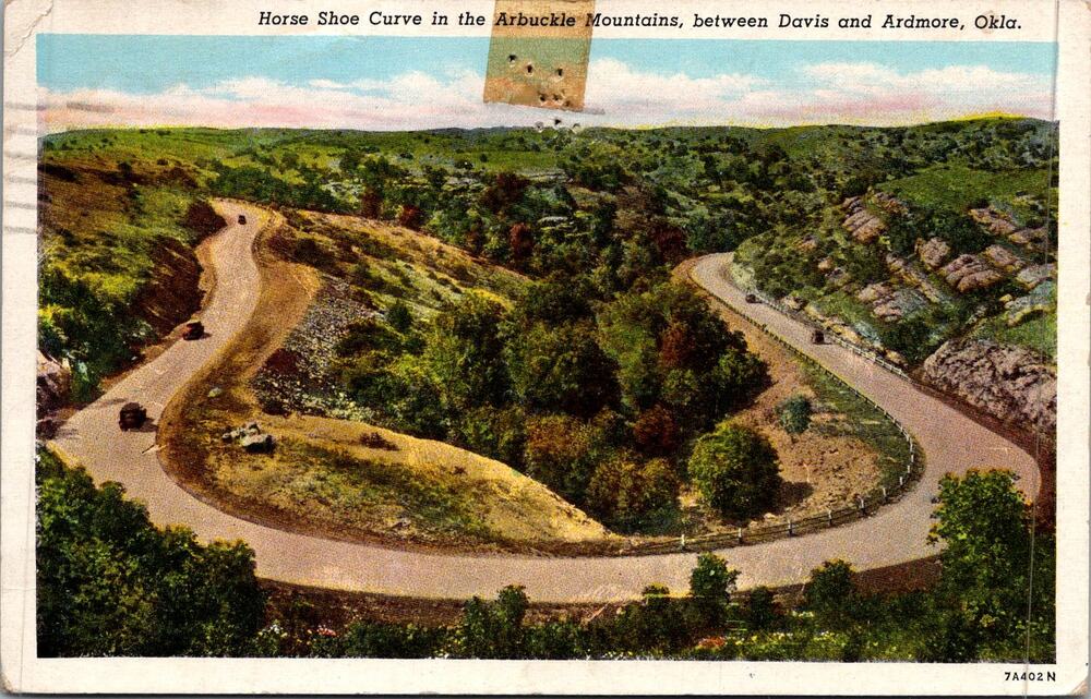 Horse Shoe Curve Arbuckle Mountains OK 1948 Vintage Postcard SP17-15